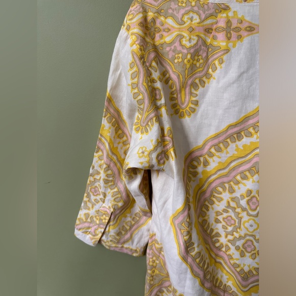 J Crew Linen Beach Yellow Pink Scarf Pattern 3/4 sleeve shift dress coverup 12 - Picture 6 of 7